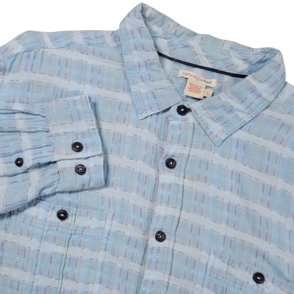 Carbon 2 Cobalt Button Up Shirt‎ Mens Large Blue Cotton Gauze Pockets Colorful